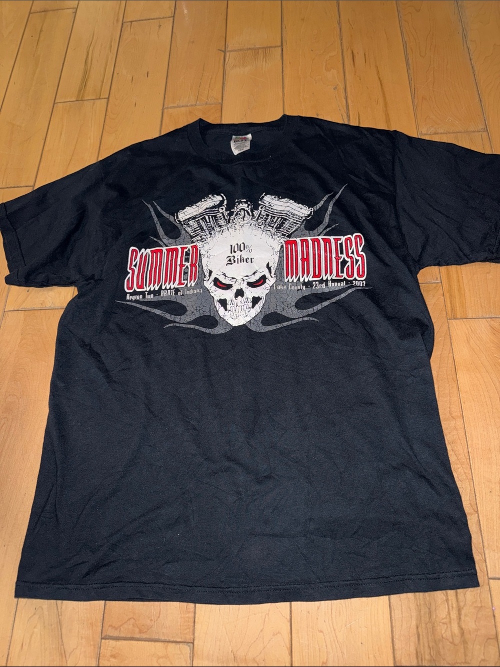 Summer Madness Graphic Tee - Black Men’s Skull Biker Shirt 2007